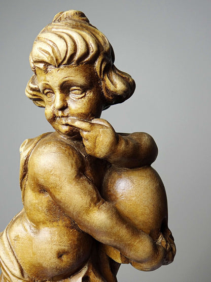 Vintage Skulptur Putto "Honigschlecker" nach Joseph Anton Feuchtmayer, Holz