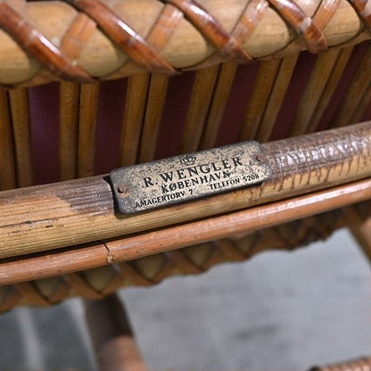 Vintage Stuhl von R. Wengler für Kbenhavn, Rattan, Armlehne, gebraucht