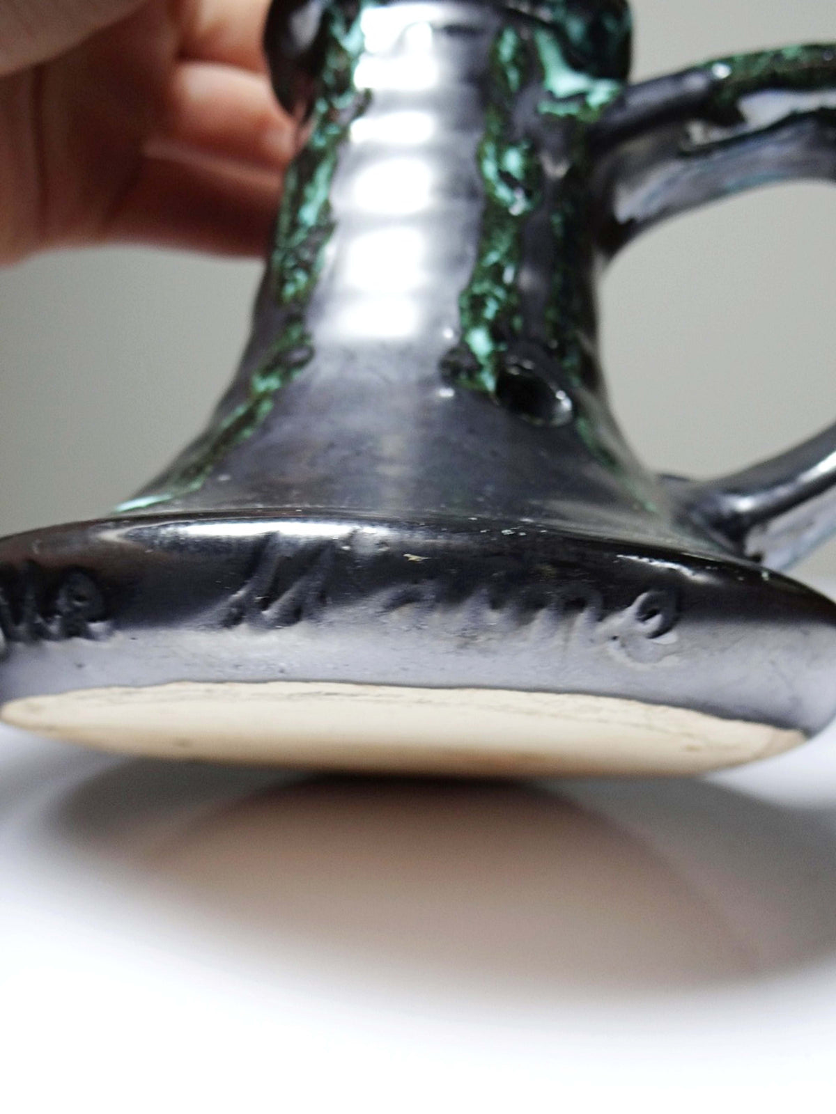 Vintage Keramik Kerzenhalter von Poteries Maine Sars-Poteries, schwarz-türkis