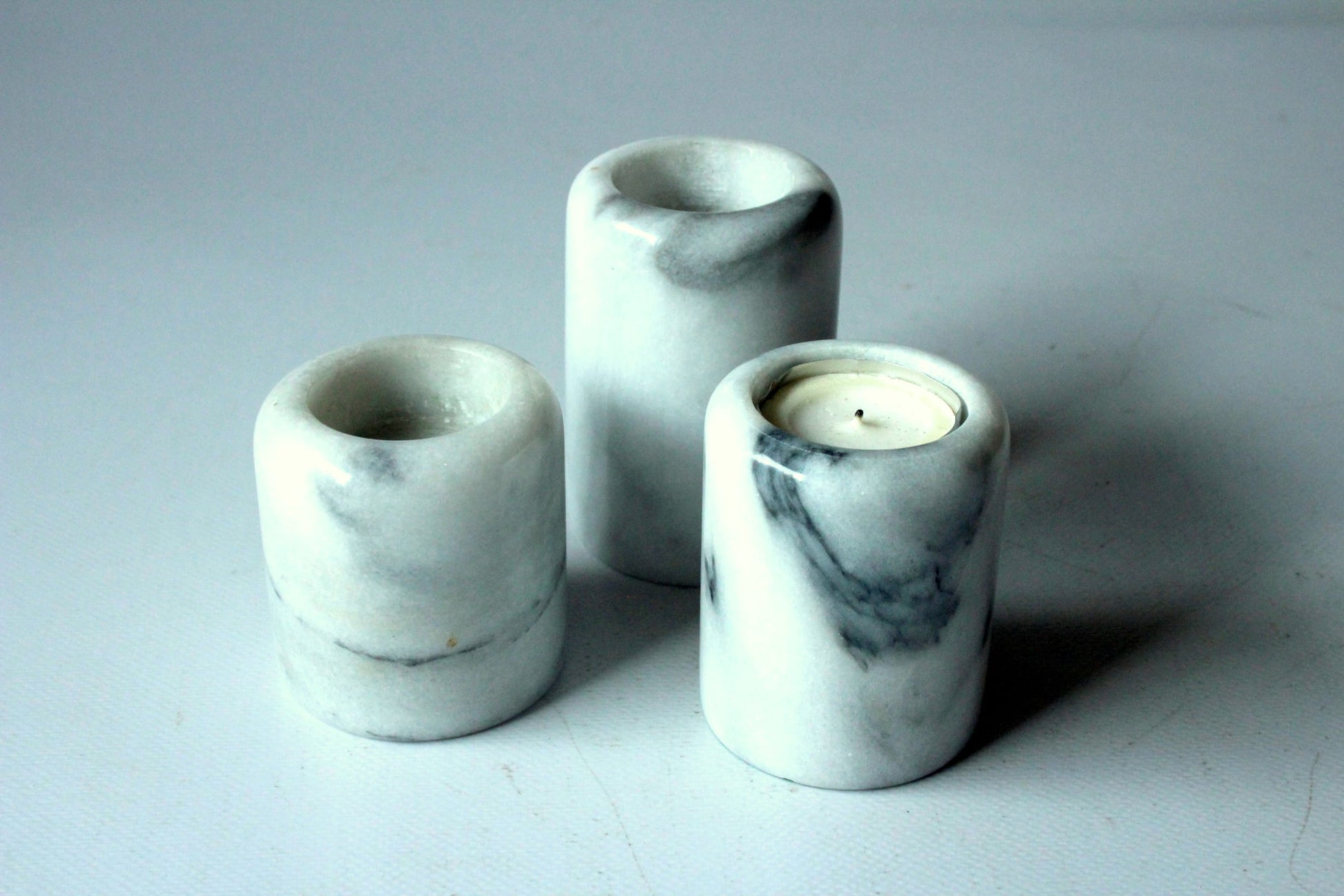 Set von 3 Vintage Kerzenhalter aus Marmor