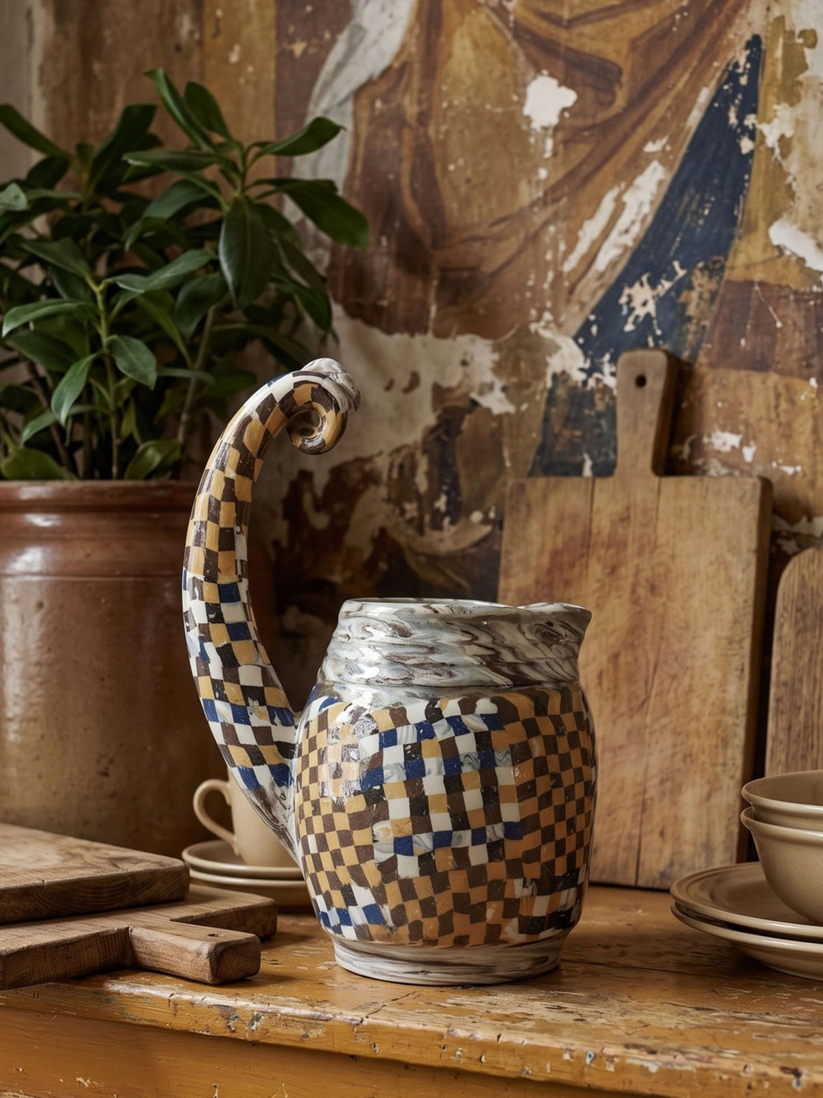 Keramik-Krug von Atelier 141 mit Schachbrettdekor