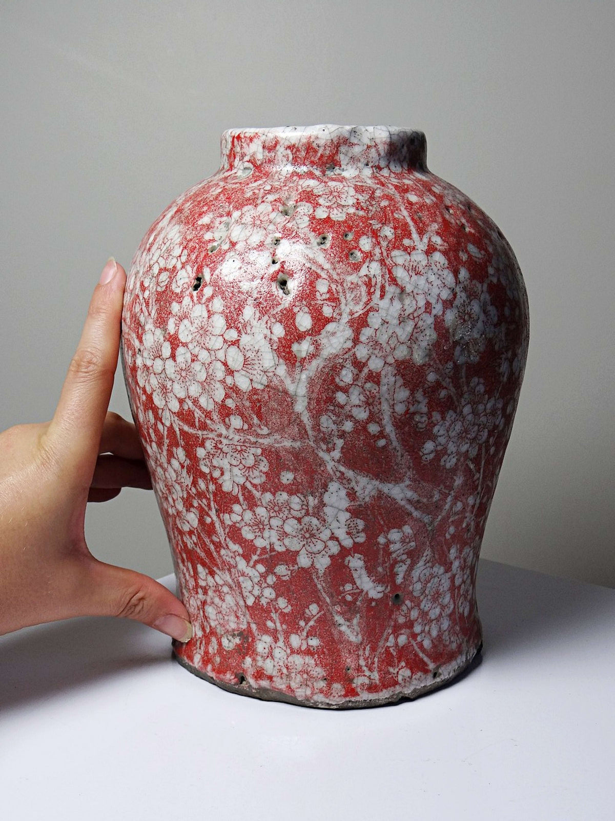 Vintage Vase Raku-Keramik Sakura-Dekor, Japan