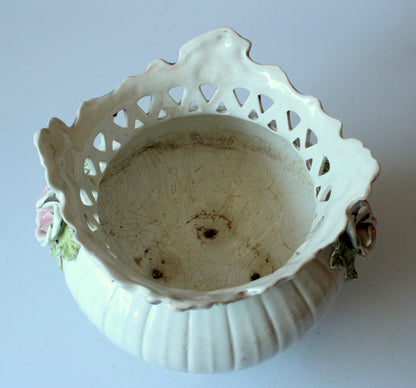 Vintage Keramik Blumentopf mit handbemalten Rosen, 1970er Jahre