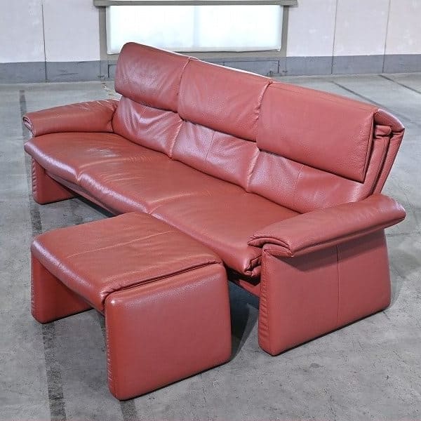 Vintage Sofa Lugano mit Ottoman von Erpo, Deutschland, Leder, gebraucht, Relaxfunktion