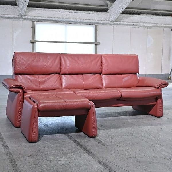 Vintage Sofa Lugano mit Ottoman von Erpo, Deutschland, Leder, gebraucht, Relaxfunktion