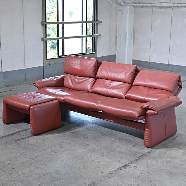 Vintage Sofa Lugano mit Ottoman von Erpo, Deutschland, Leder, gebraucht, Relaxfunktion