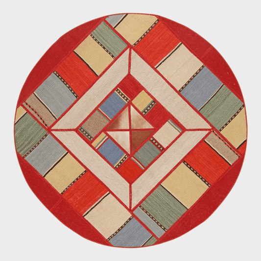 Vintage Carpet Kelim Round colorful patterned handmade new