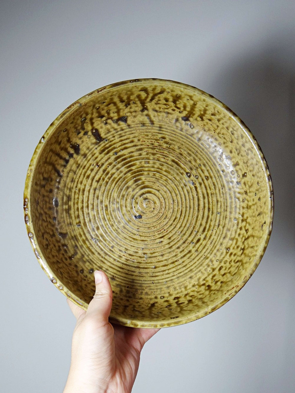 Vintage Schale aus Steinzeug von Bodin, gelb-braune Glasur