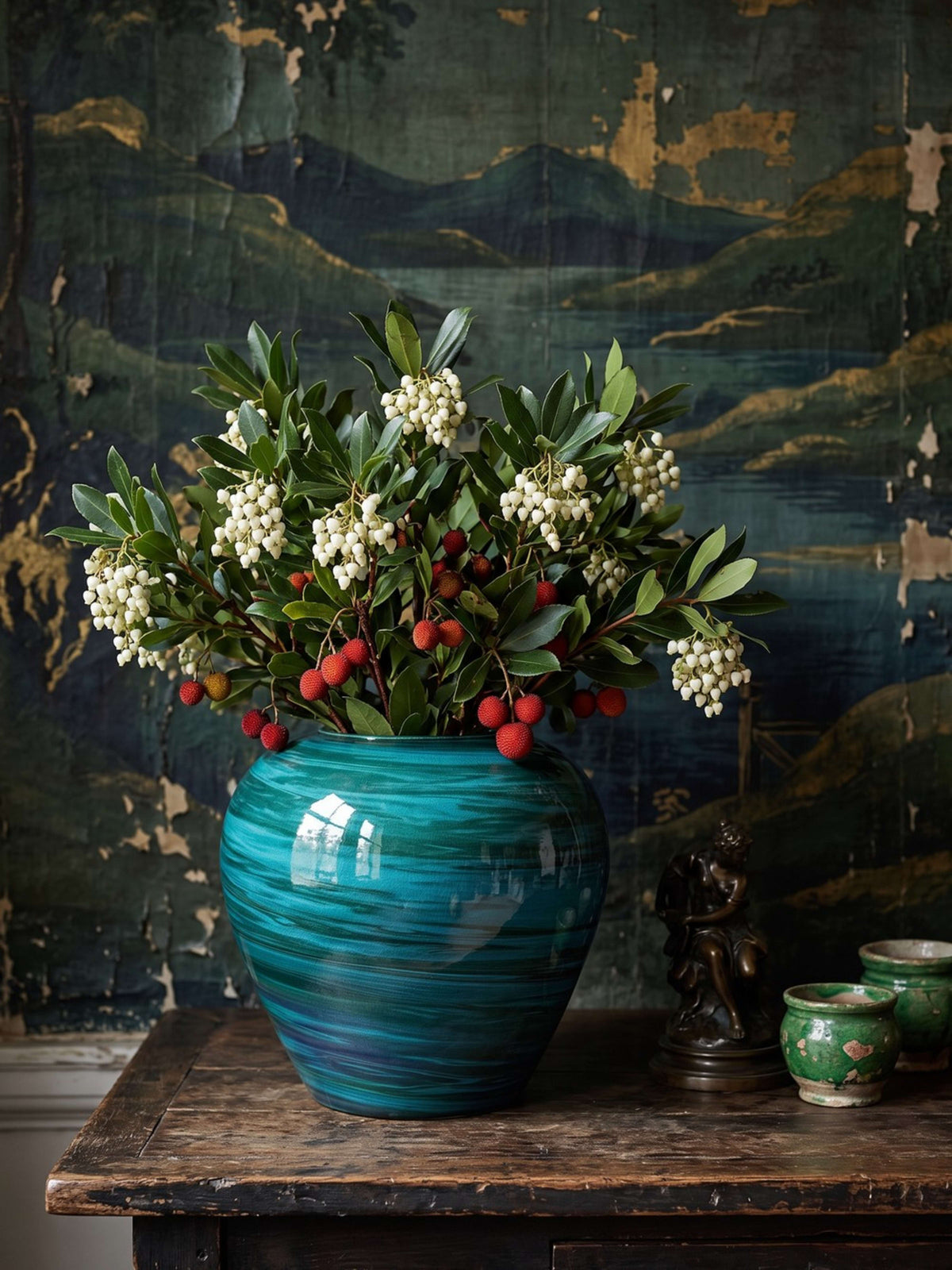 Vintage Keramikvase malachitgrün, Mid-Century