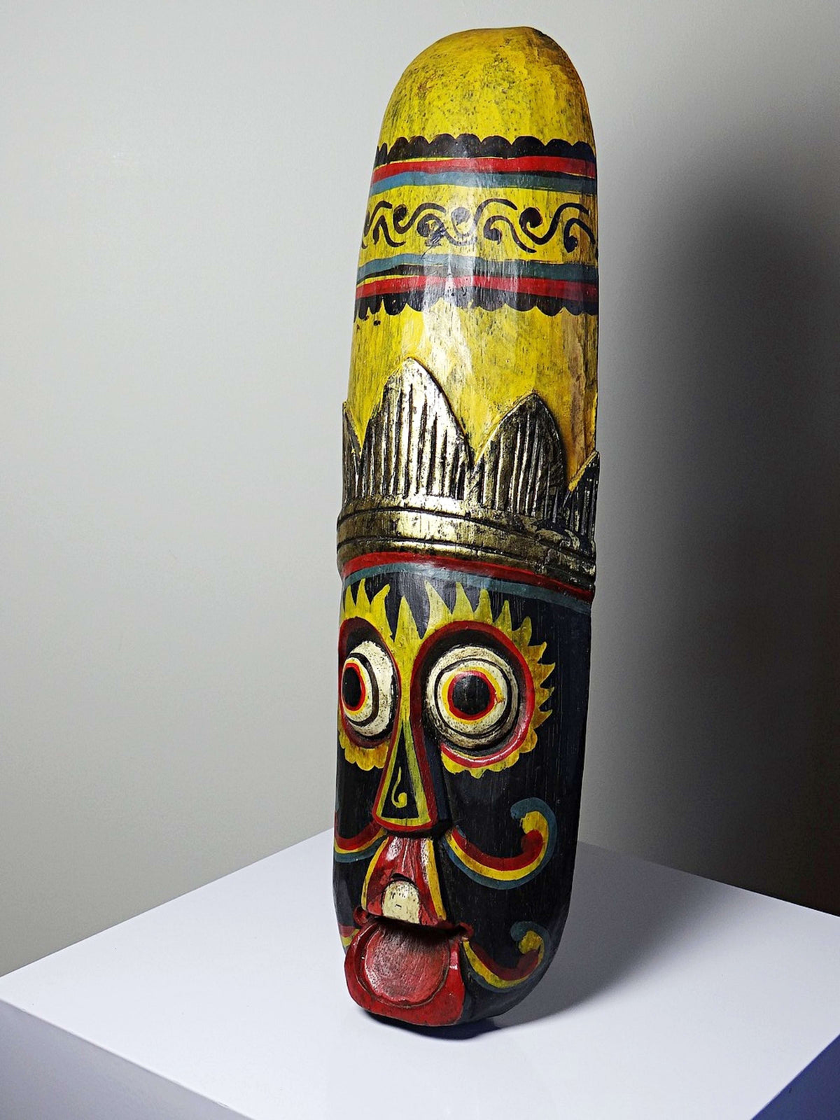 Vintage Wandmaske Bali, Holz handbemalt, Indonesien 1970er