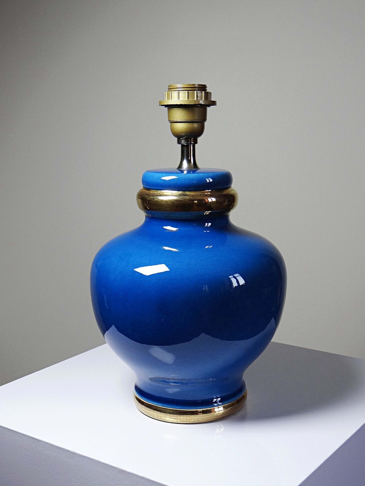 Vintage Tischlampe aus Keramik in Türkis und Gold, zugeschrieben Le Dauphin