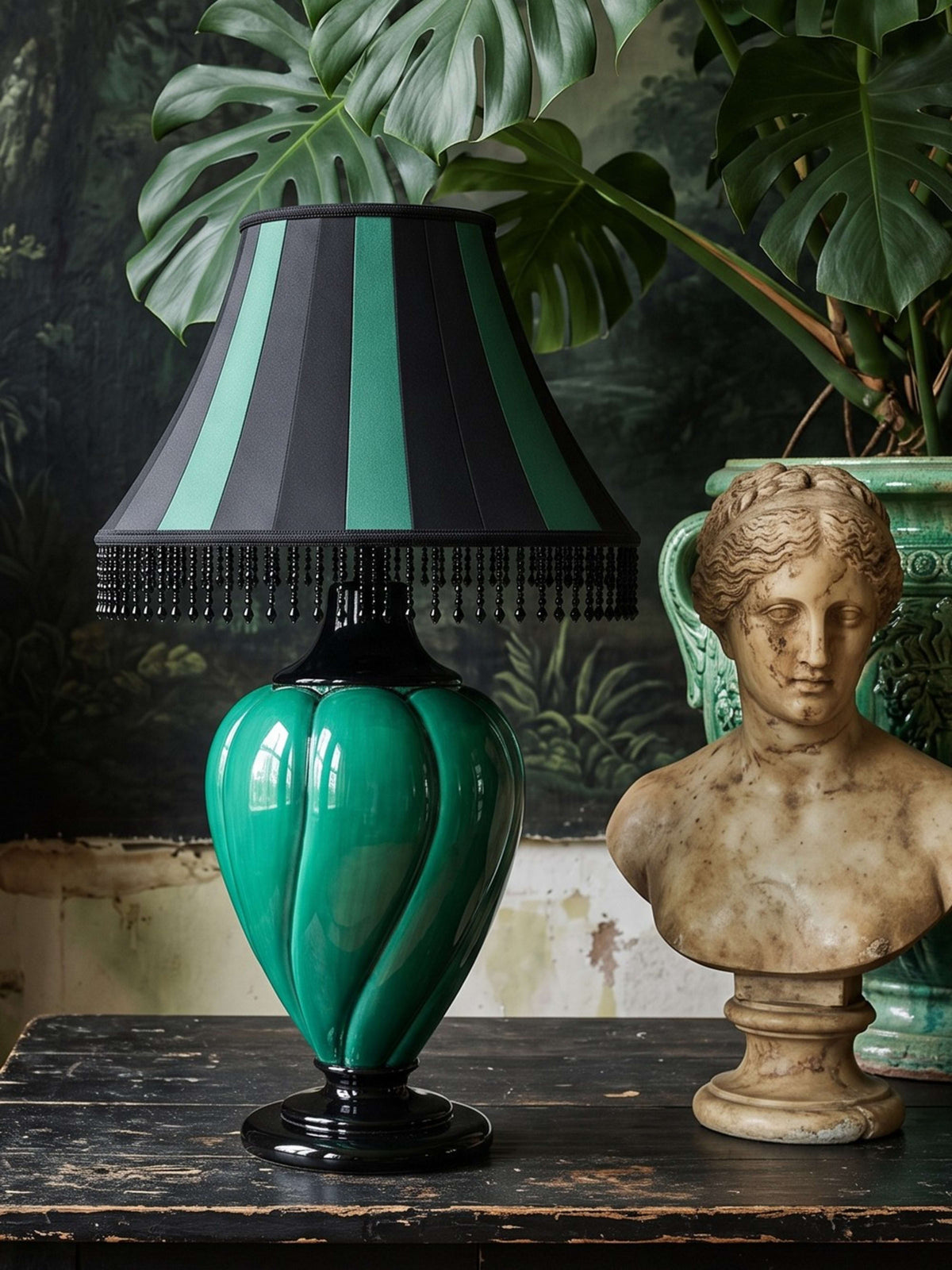 Vintage Tischlampe Mathias, Keramik grün und schwarz, 1970er Jahre