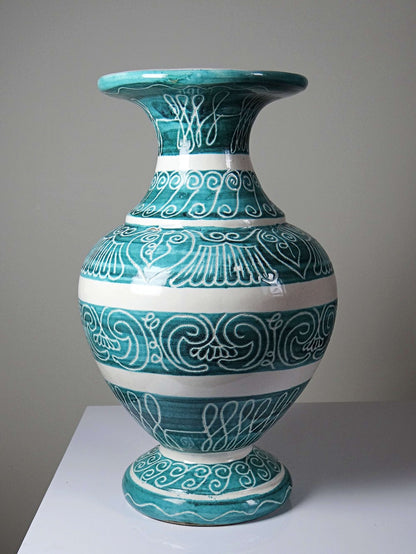 Vintage Vase Balusterform aus Keramik in Türkis