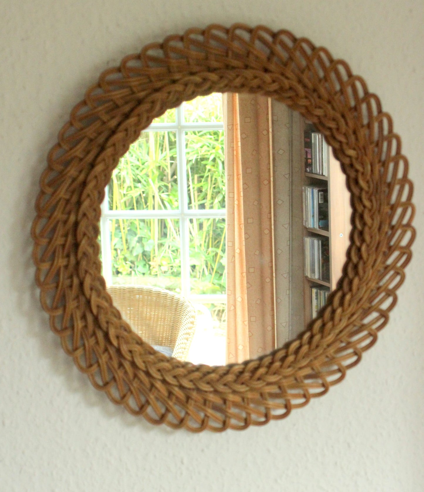 Vintage Wandspiegel Sunburst Weide geflochten