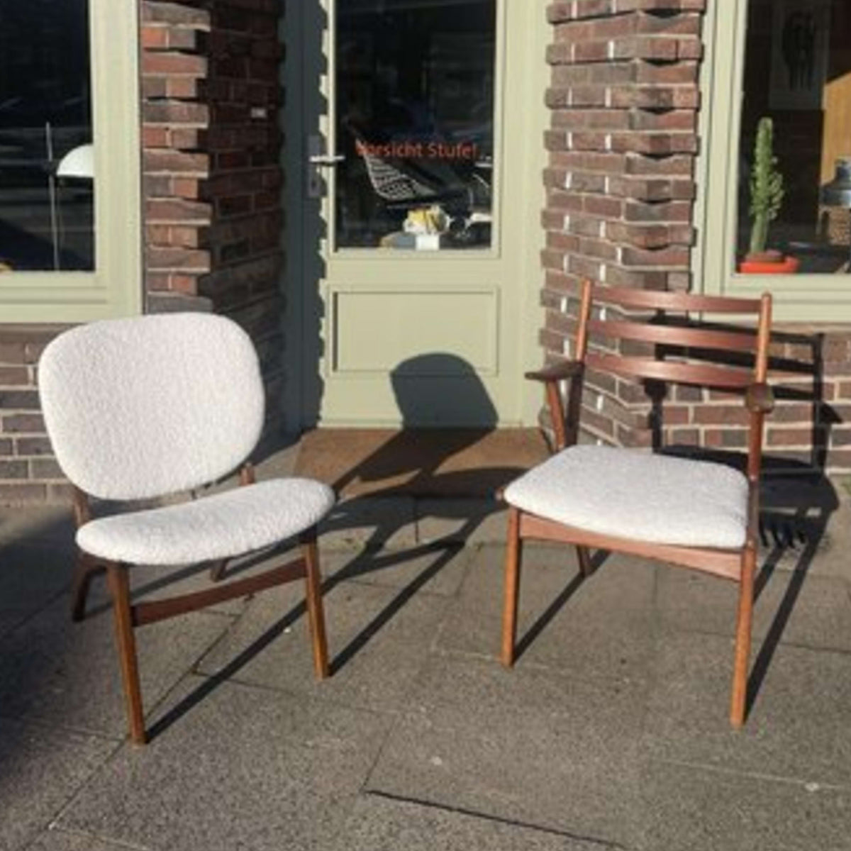 Vintage Sessel Set von 2 für Eiche und Buche Elfenbeinfarben Rotbraun