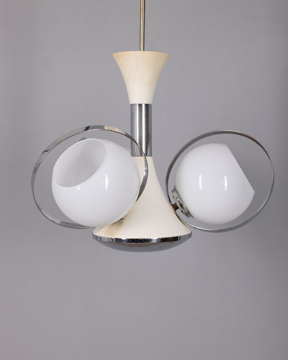 Vintage Hängeleuchte Space Age von Mazzega, Glas und Chrom