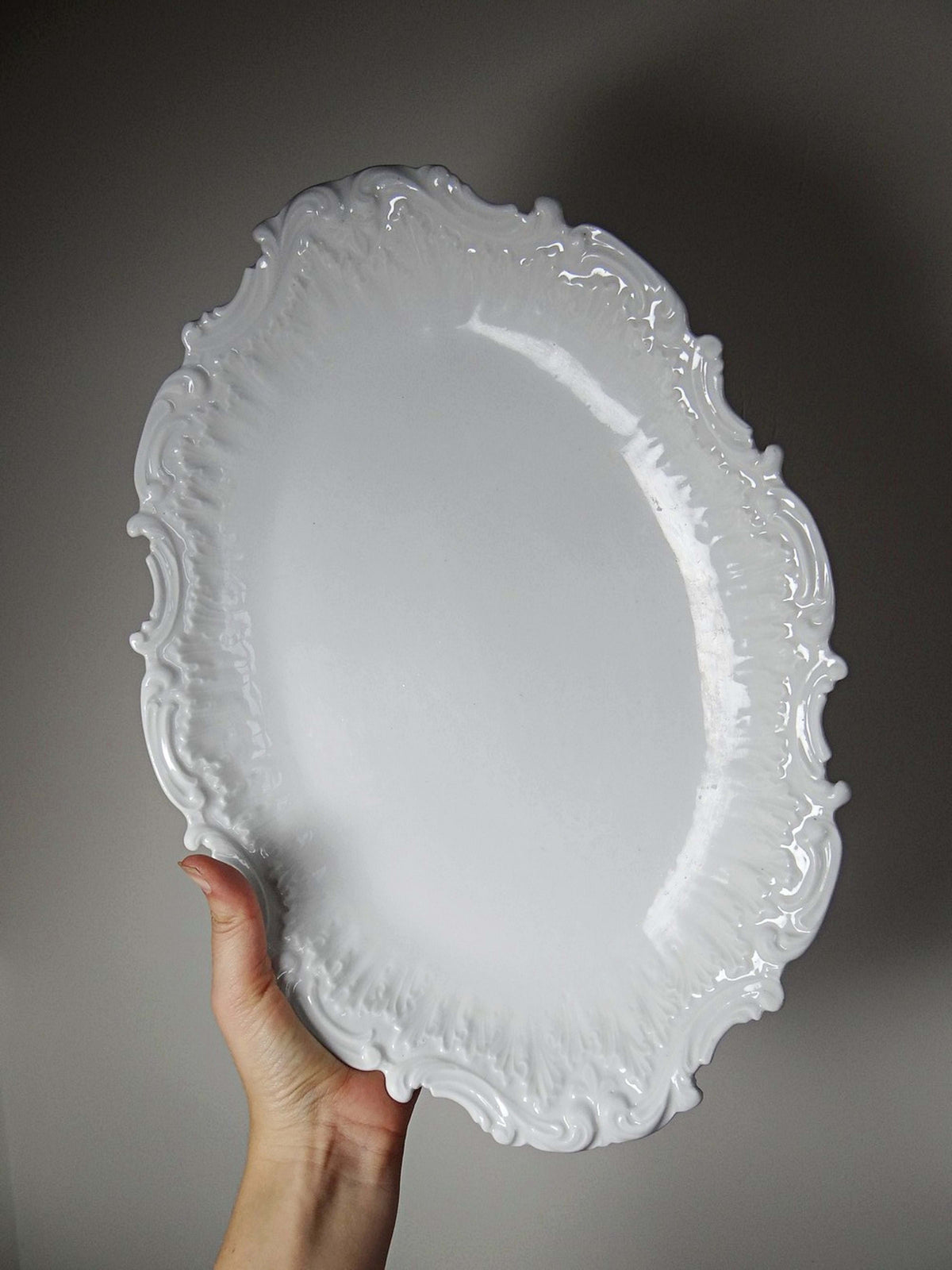 Vintage Servierplatte Limoges Porzellan Rokoko-Relief oval