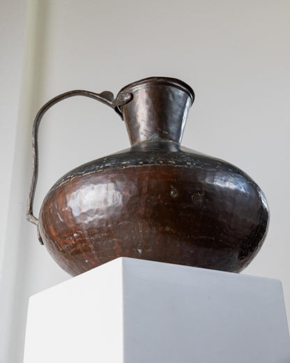 Vintage Krug aus Kupfer und Bronze, handgehämmert, Italien um 1700, seltenes Unikat