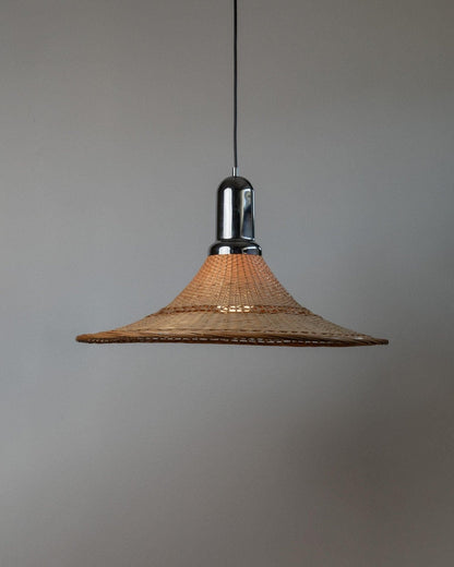 Lampe panier vintage chromée design Space Age milieu du siècle Italie années 1970 lumière chaude