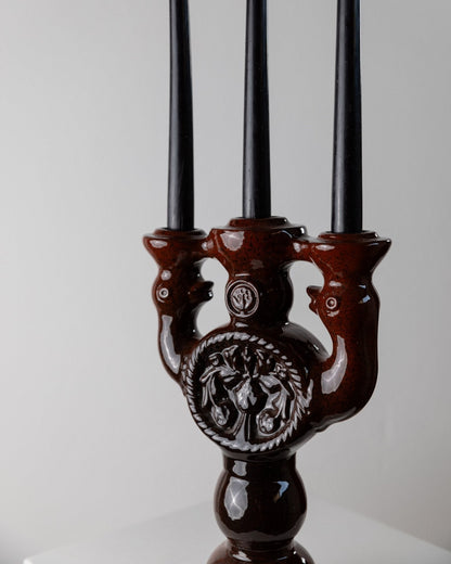 Vintage Kerzenhalter für 3 Kerzen Keramik braun Relief, Dekoration, Estland 60er