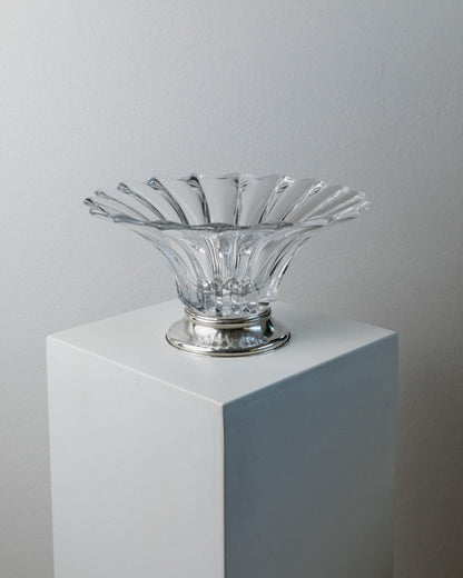 Vintage Glasschale Kristallglas mit Silberfuß Italien 1940er Jahre