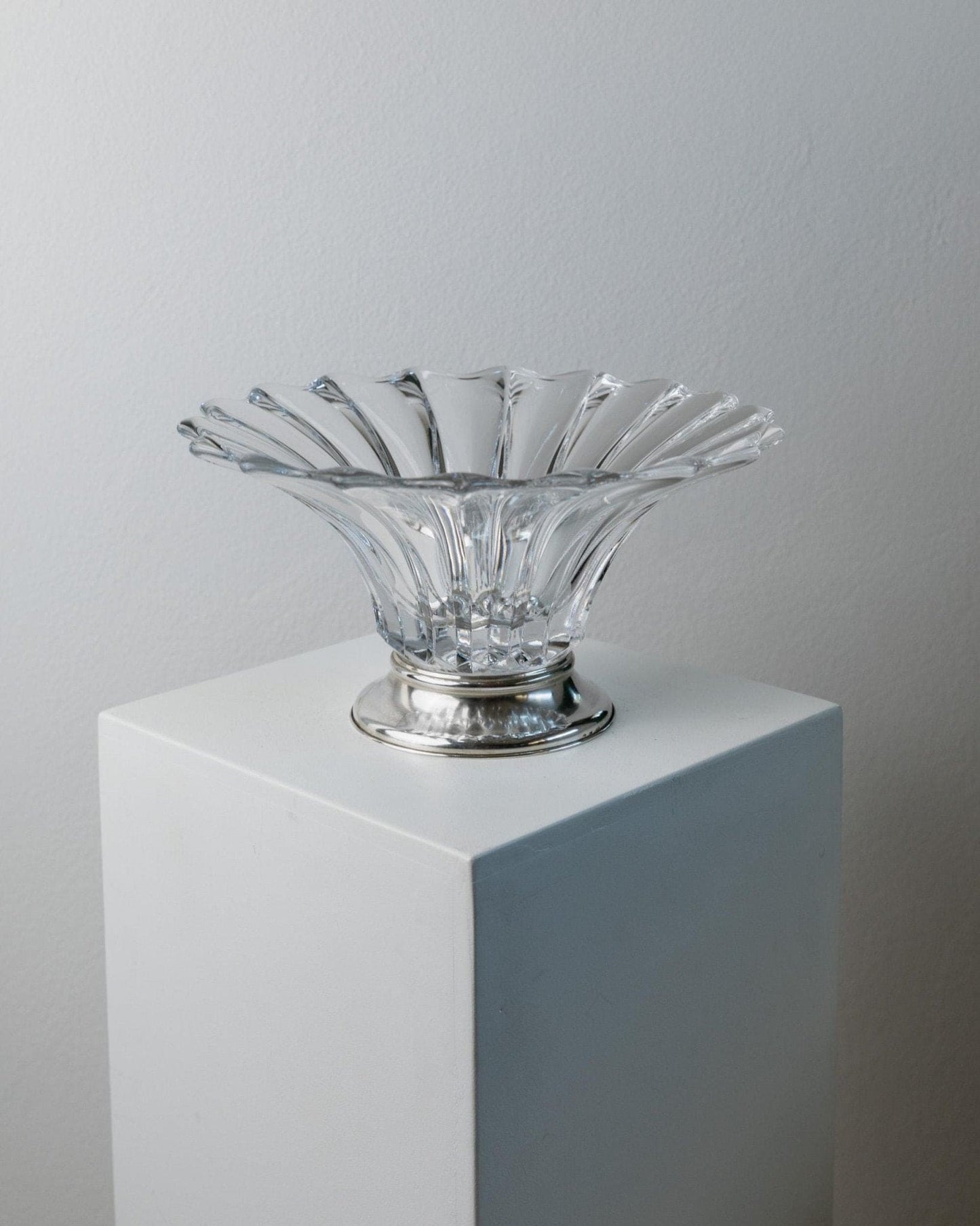 Vintage Glasschale Kristallglas mit Silberfuß Italien 1940er Jahre