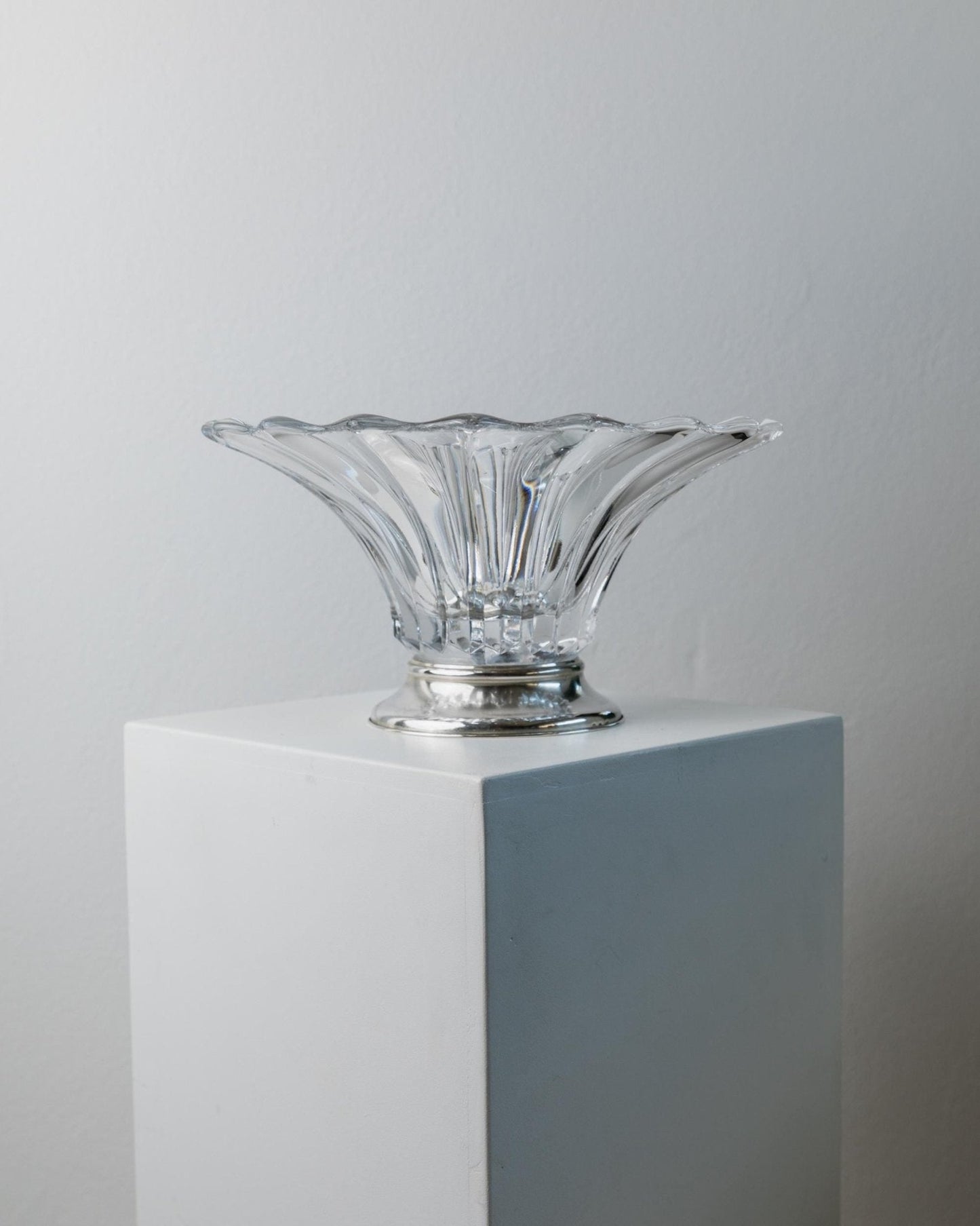 Vintage Glasschale Kristallglas mit Silberfuß Italien 1940er Jahre