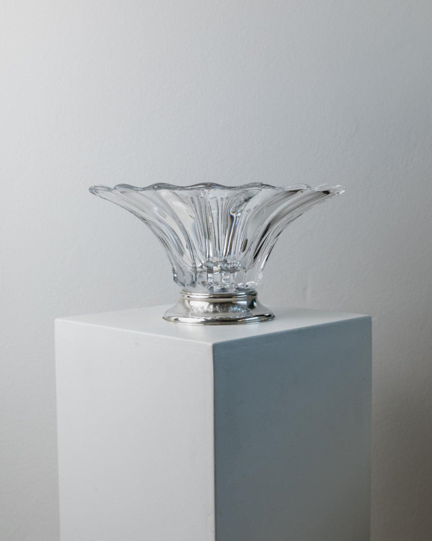 Vintage Glasschale Kristallglas mit Silberfuß Italien 1940er Jahre