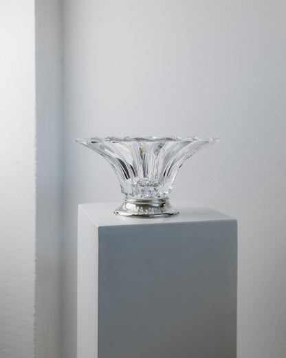 Vintage Glasschale Kristallglas mit Silberfuß Italien 1940er Jahre