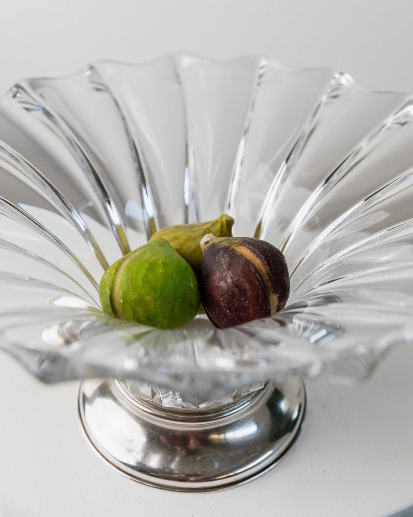 Vintage Glasschale Kristallglas mit Silberfuß Italien 1940er Jahre