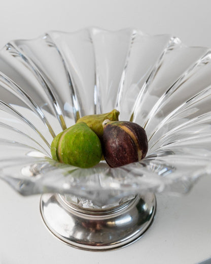 Vintage Glasschale Kristallglas mit Silberfuß Italien 1940er Jahre