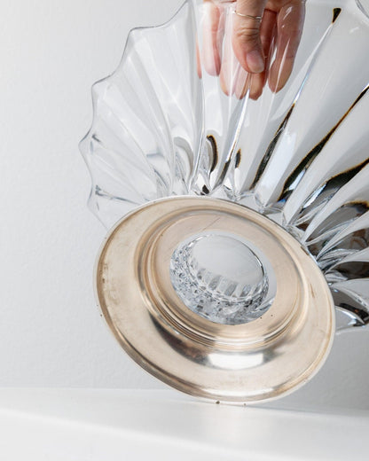 Vintage Glasschale Kristallglas mit Silberfuß Italien 1940er Jahre