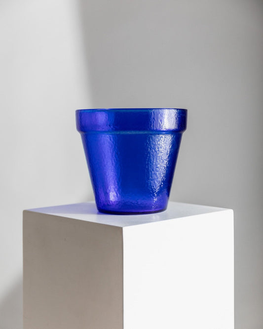 Vintage Blumentopf Flower Pot blaues Strukturglas Dekoration