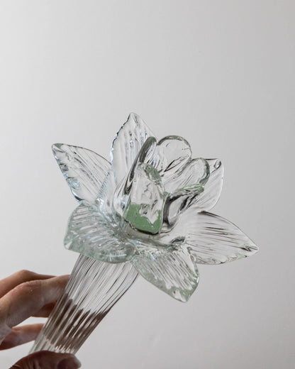 Vintage Kerzenhalter aus Murano Glas, Blütenkopf, gerippt, Italien 1930er, Dekoration