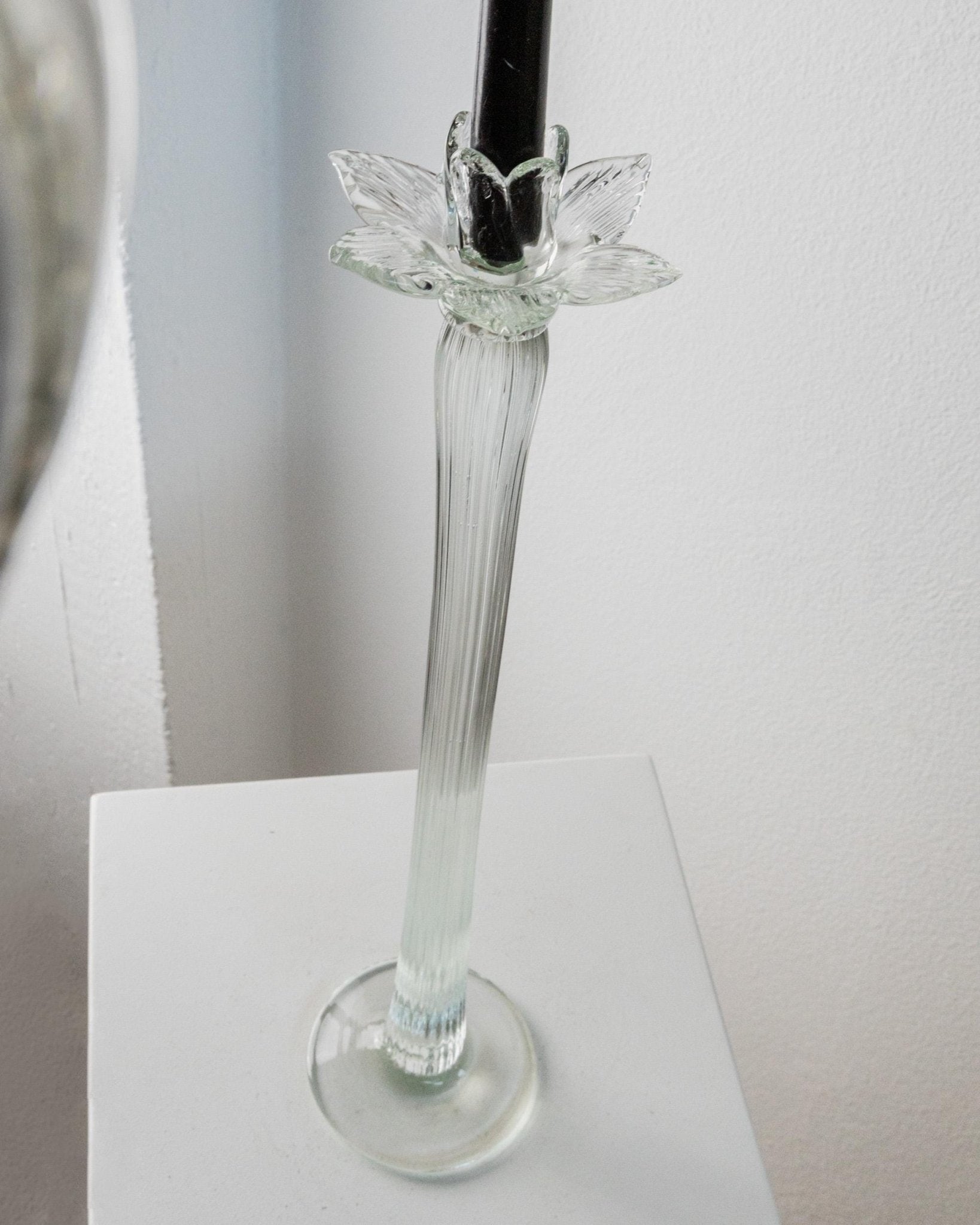 Vintage Kerzenhalter aus Murano Glas, Blütenkopf, gerippt, Italien 1930er, Dekoration