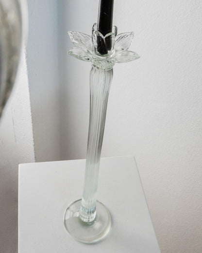 Vintage Kerzenhalter aus Murano Glas, Blütenkopf, gerippt, Italien 1930er, Dekoration