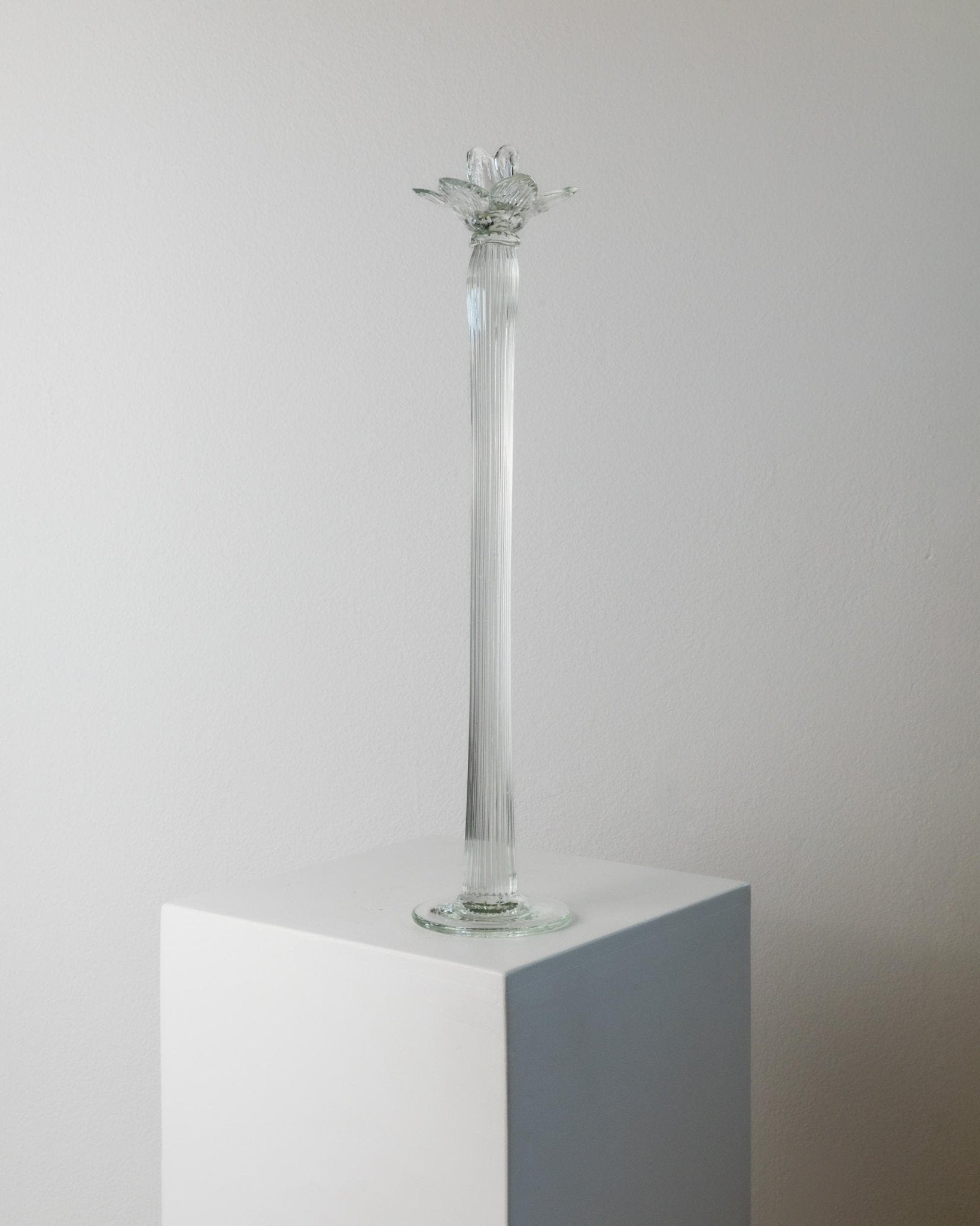 Vintage Kerzenhalter aus Murano Glas, Blütenkopf, gerippt, Italien 1930er, Dekoration