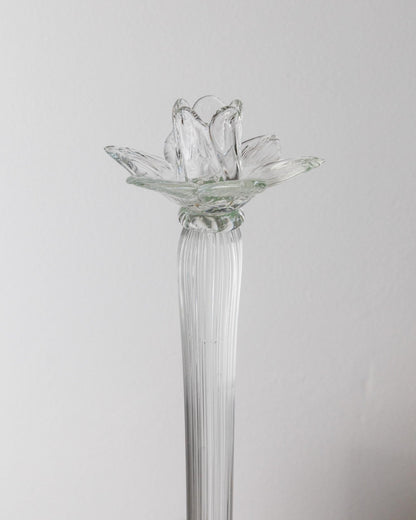 Vintage Kerzenhalter aus Murano Glas, Blütenkopf, gerippt, Italien 1930er, Dekoration