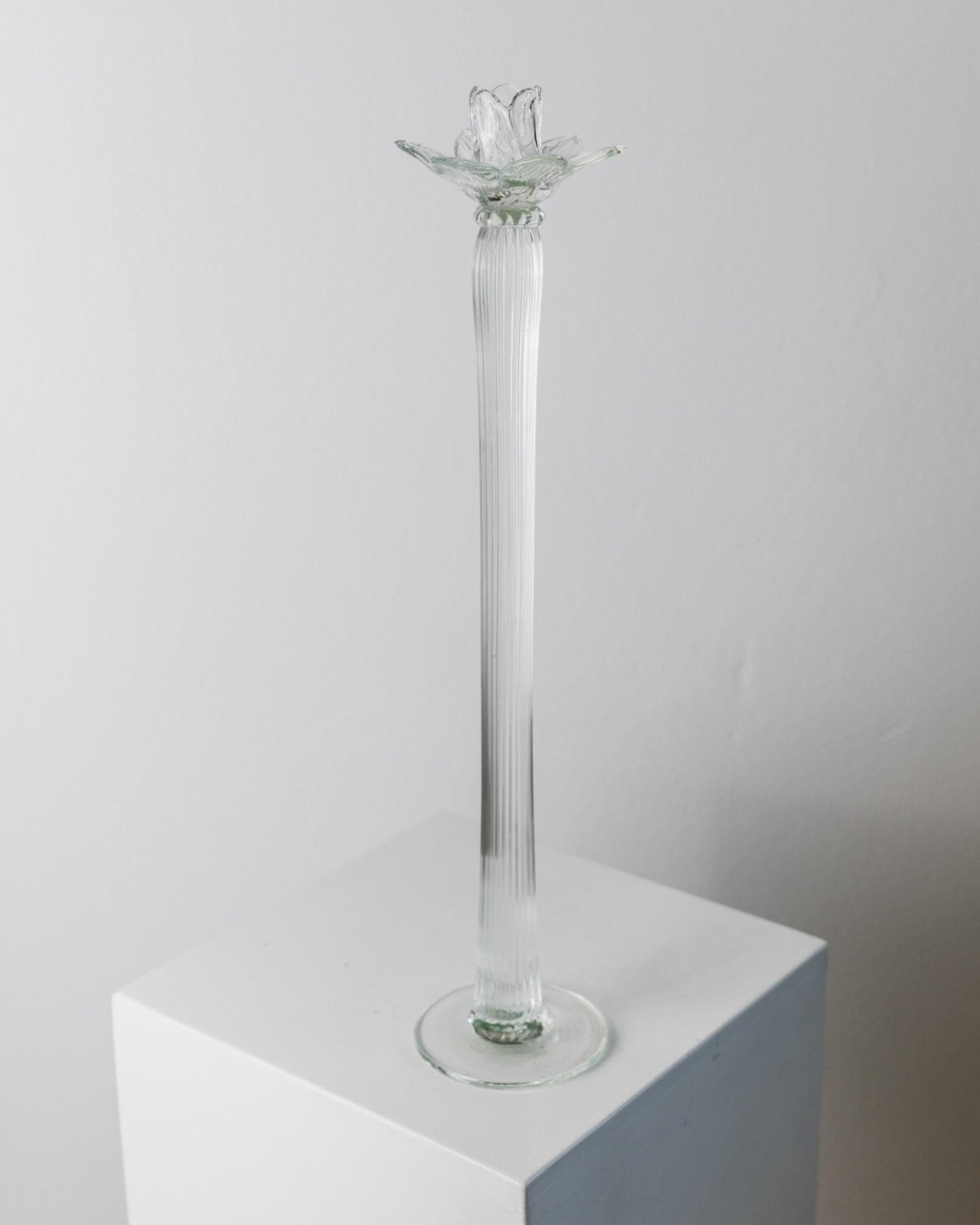 Vintage Kerzenhalter aus Murano Glas, Blütenkopf, gerippt, Italien 1930er, Dekoration