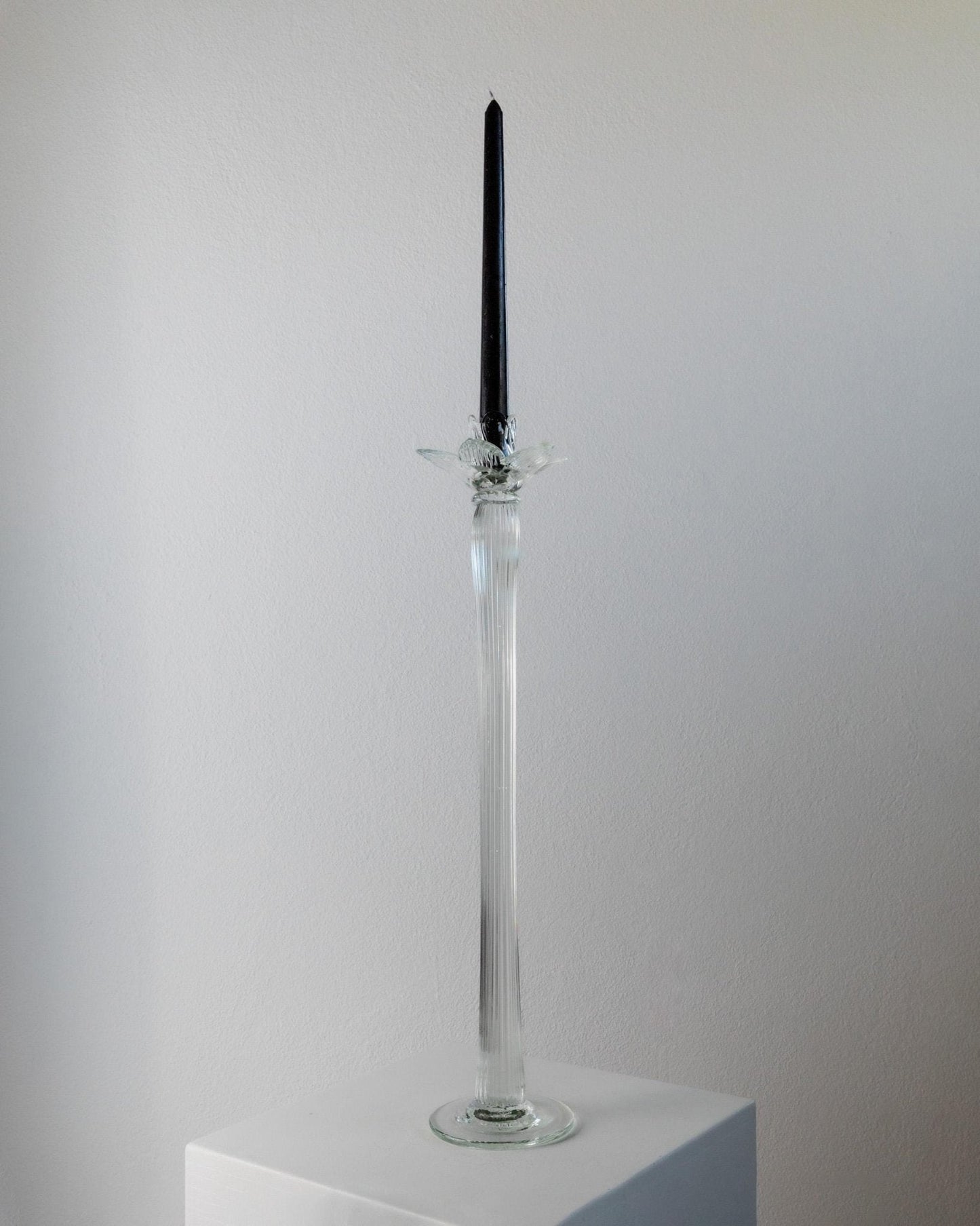 Vintage Kerzenhalter aus Murano Glas, Blütenkopf, gerippt, Italien 1930er, Dekoration