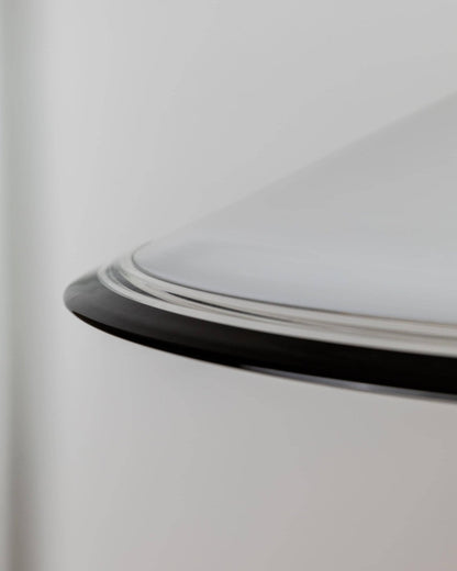 Plafonnier vintage en verre de Murano blanc, bord noir, acier inoxydable, Italie, années 1970