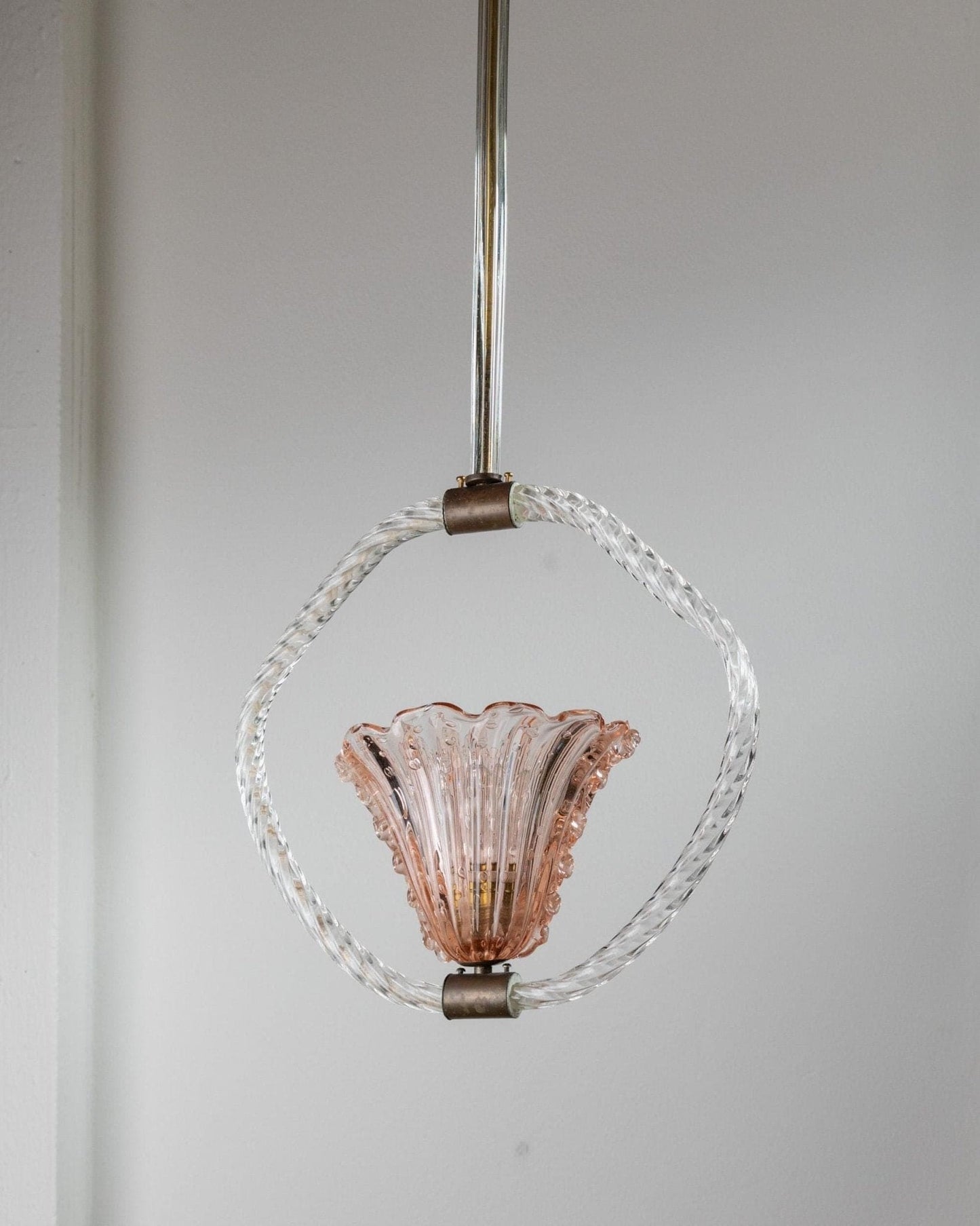 Vintage Murano glass chandelier by Barovier and Toso pink flower shape Art Deco