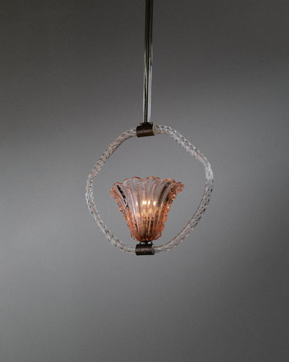 Vintage Murano glass chandelier by Barovier and Toso pink flower shape Art Deco