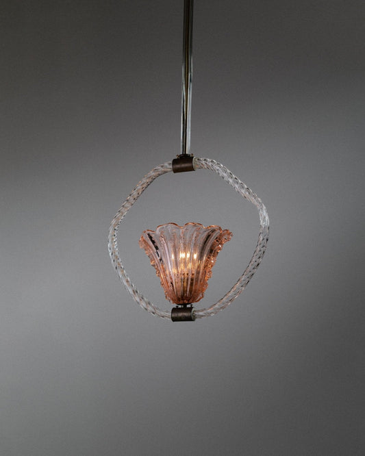 Vintage Murano Glas Kronleuchter Bullicante von Barovier e Toso für Barovier e Toso rosa klar