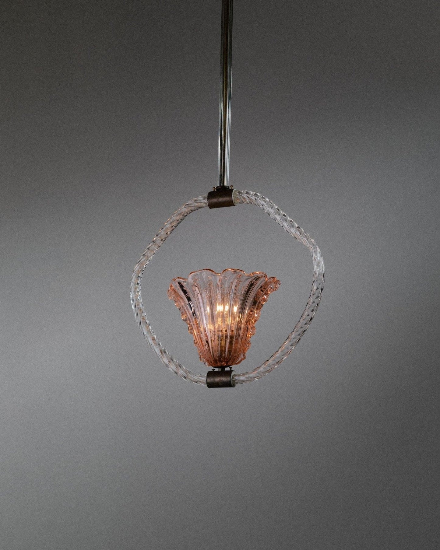 Vintage Murano glass chandelier by Barovier and Toso pink flower shape Art Deco