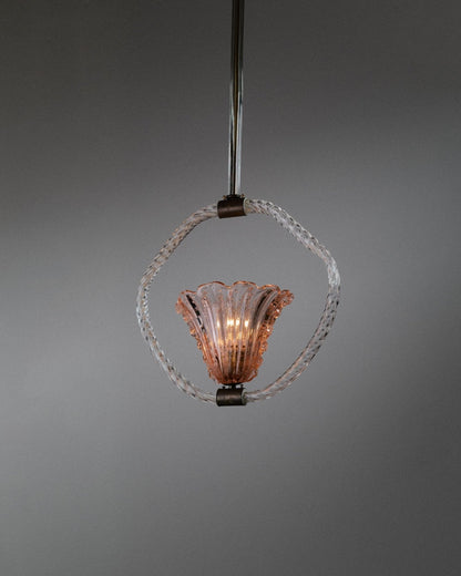 Vintage Murano glass chandelier by Barovier and Toso pink flower shape Art Deco