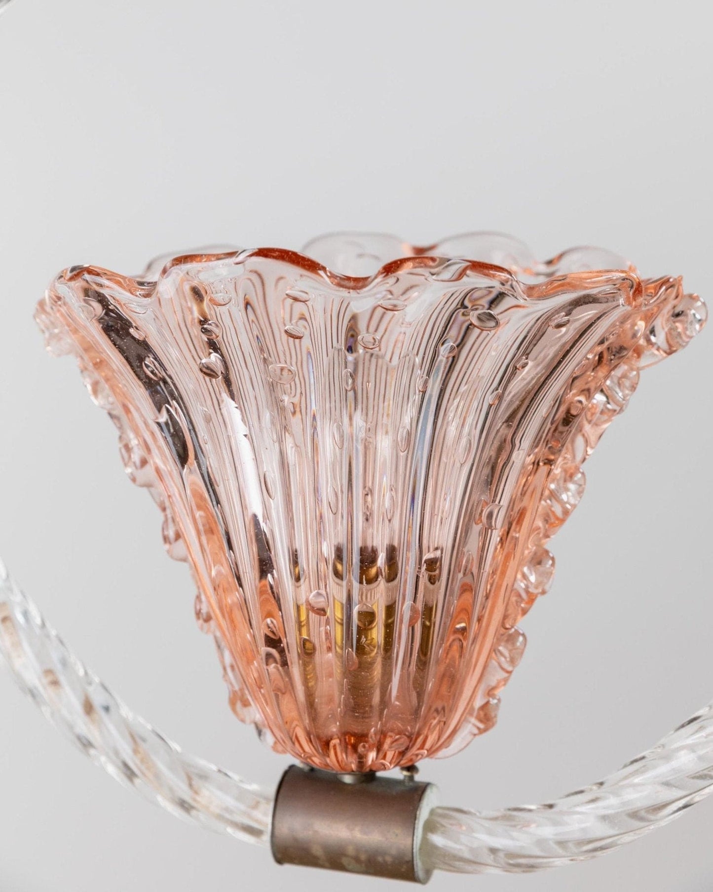 Vintage Murano glass chandelier by Barovier and Toso pink flower shape Art Deco