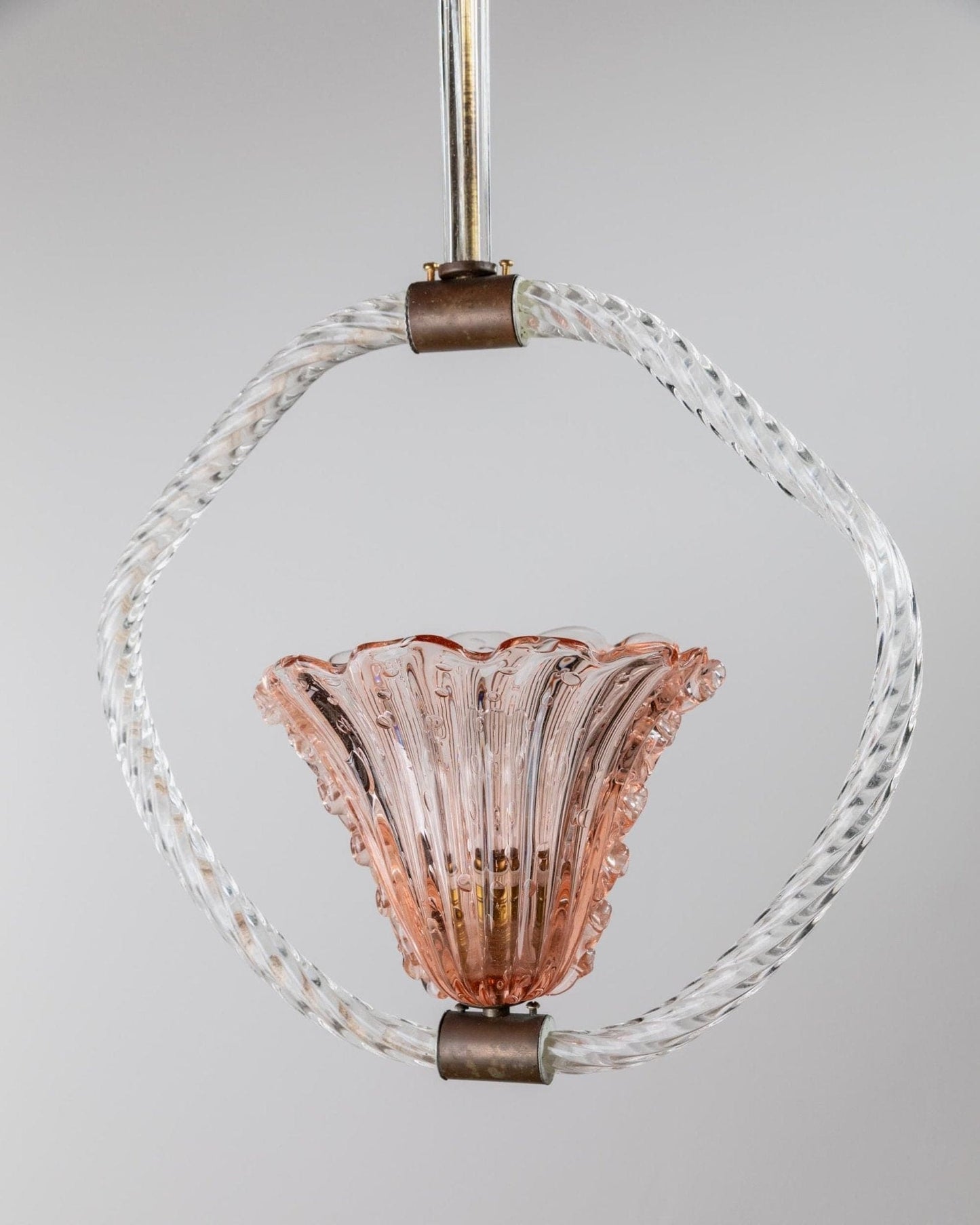 Vintage Murano glass chandelier by Barovier and Toso pink flower shape Art Deco