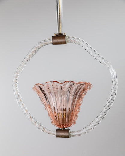 Vintage Murano glass chandelier by Barovier and Toso pink flower shape Art Deco