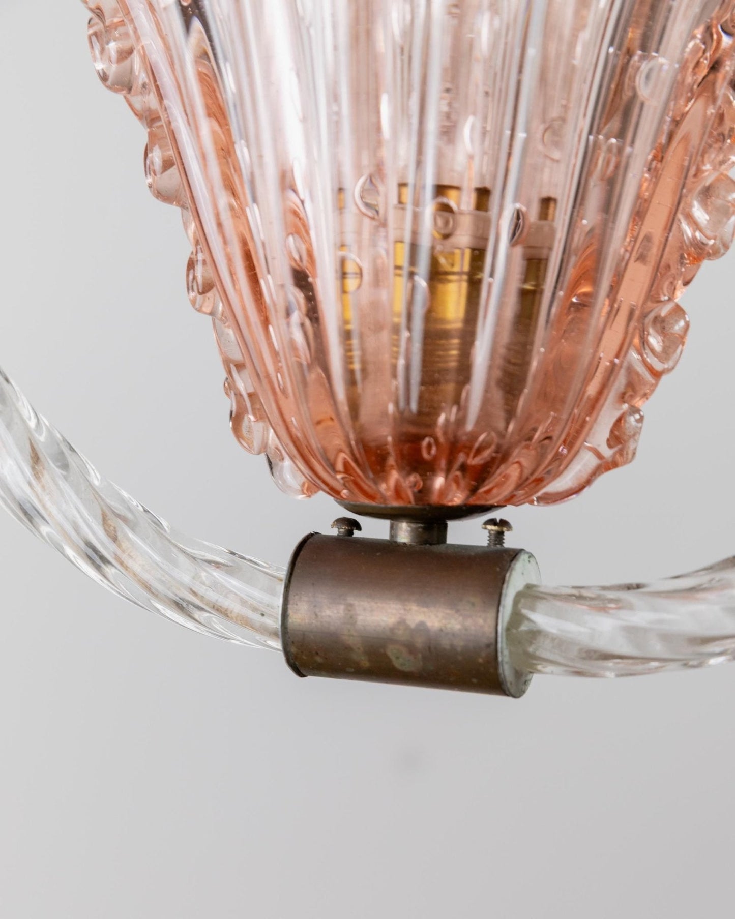 Vintage Murano glass chandelier by Barovier and Toso pink flower shape Art Deco